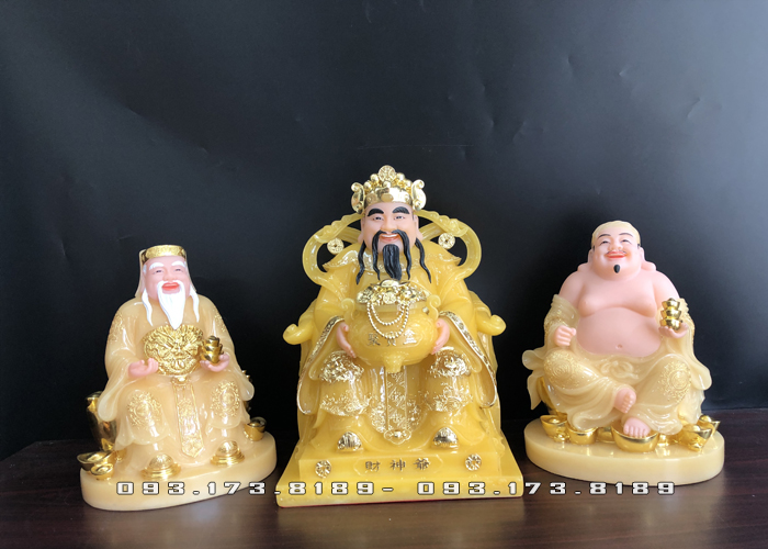 bộ 3 ông địa thần tài thạch anh đế tròn