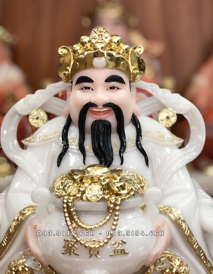 tượng thần tiền bằng bột đá trắng đế vuông đẹp