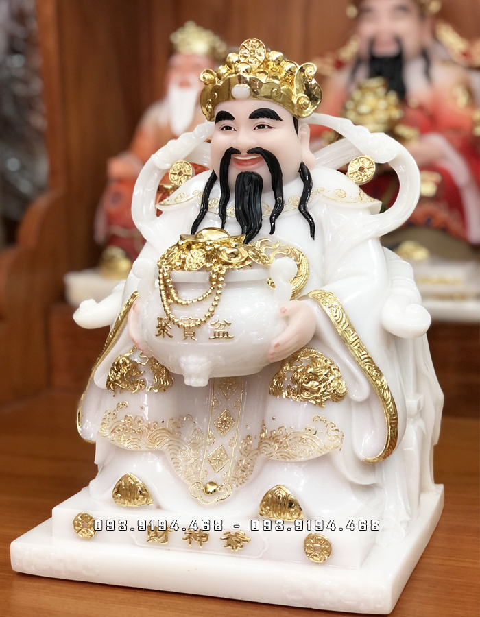 tượng thần tiền bằng bột đá trắng đế vuông đẹp