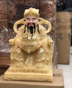 Tượng Thần Tiền Bằng Bột Đá Thạch Anh Vàng Đế Hoa Văn TT-018