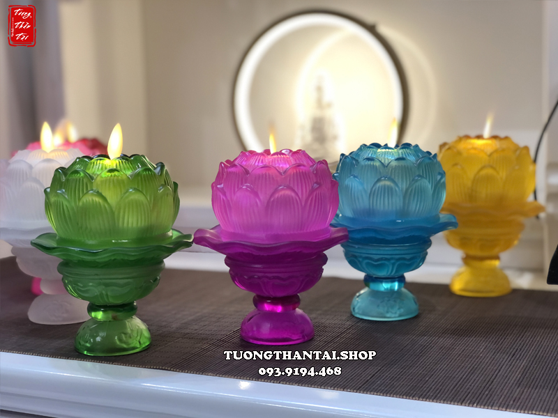 Đèn nến điện hoa sen lưu ly 7 dùng pin an toàn