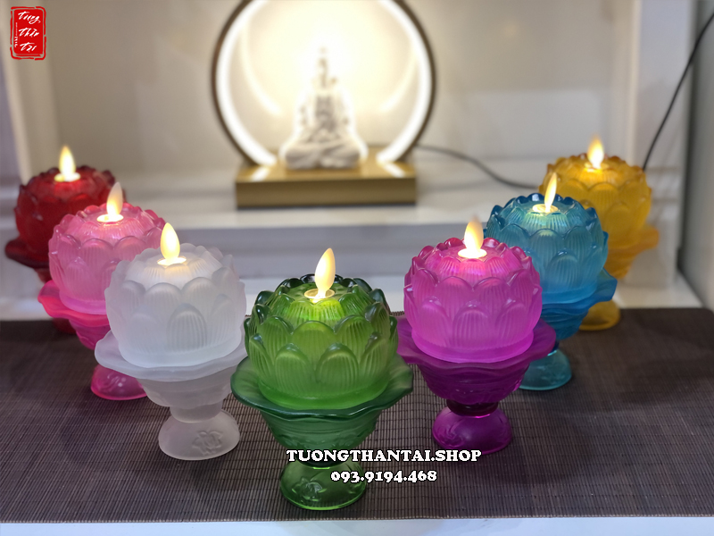 Đèn nến điện hoa sen lưu ly 7 dùng pin an toàn