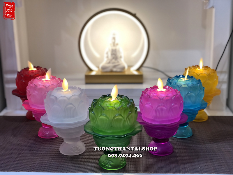 Đèn nến điện hoa sen lưu ly 7 dùng pin an toàn