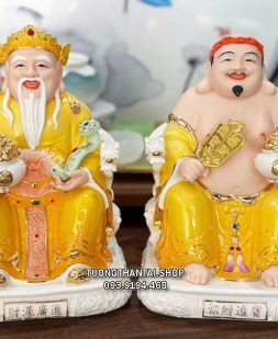 Tượng Ông Địa Thần Tài sứ áo vàng hũ vàng