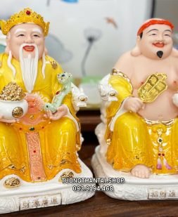 Tượng Ông Địa Thần Tài sứ áo vàng hũ vàng