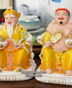 Tượng Ông Địa Thần Tài sứ áo vàng hũ vàng