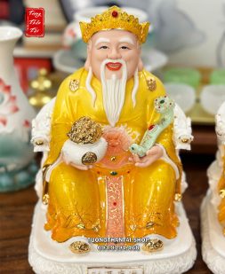 Tượng Ông Địa Thần Tài sứ áo vàng hũ vàng