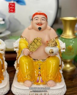 Tượng Ông Địa Thần Tài sứ áo vàng hũ vàng