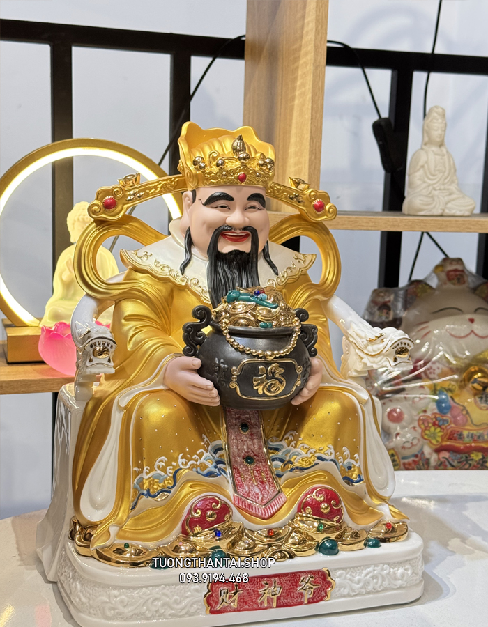 TƯỢNG THẦN TIỀN GẤM VÀNG BẰNG SỨ CAO CẤP