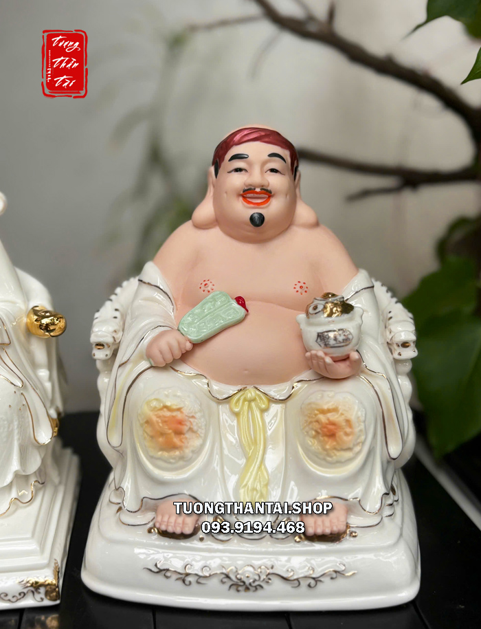 Bộ tượng 3 ông Thần Tài Thổ Địa Thần Tiền bằng sứ trắng