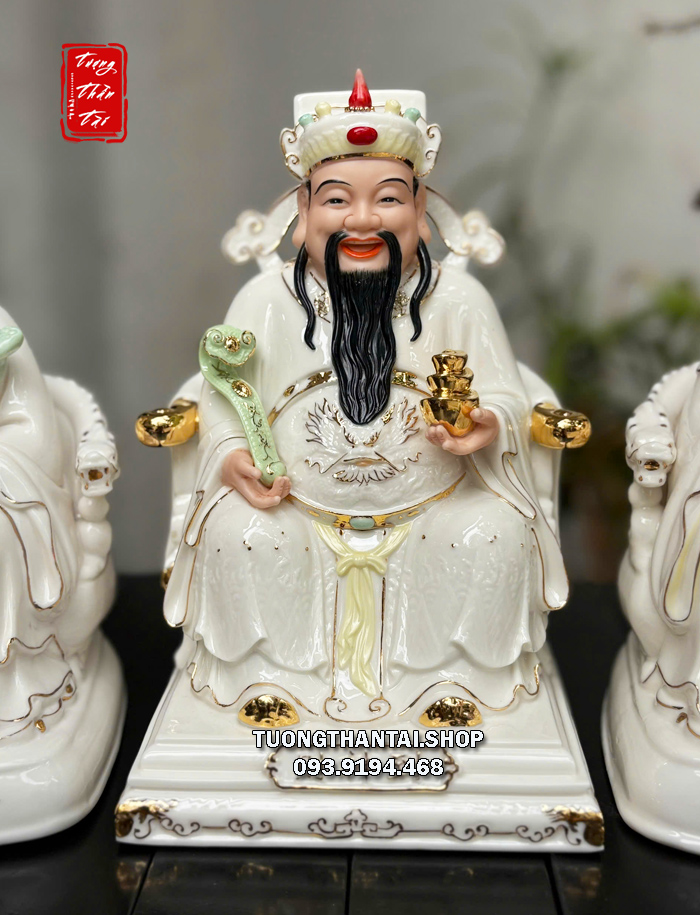 Bộ tượng 3 ông Thần Tài Thổ Địa Thần Tiền bằng sứ trắng