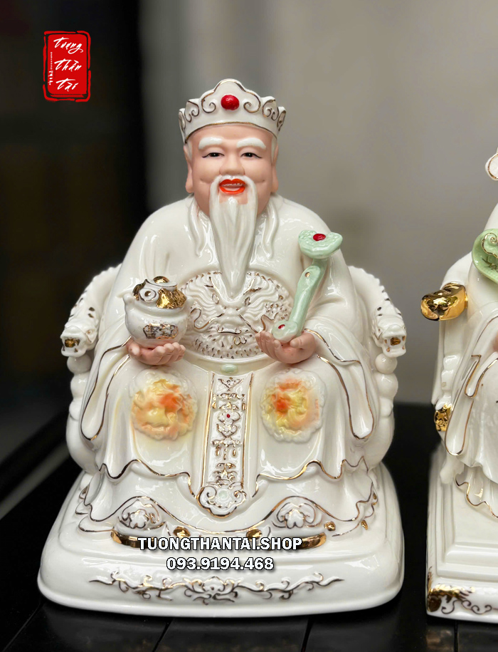 Bộ tượng 3 ông Thần Tài Thổ Địa Thần Tiền bằng sứ trắng