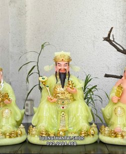 Bộ 3 ông Thần Tài Thổ Địa Thần Tiền thạch ngọc ngồi thỏi vàng