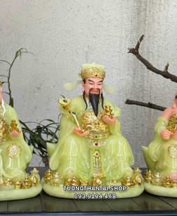 Bộ 3 ông Thần Tài Thổ Địa Thần Tiền thạch ngọc ngồi thỏi vàng