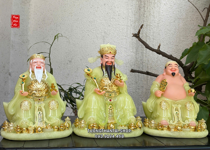 Bộ 3 ông Thần Tài Thổ Địa Thần Tiền thạch ngọc ngồi thỏi vàng