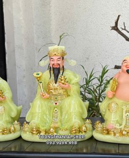 Bộ 3 ông Thần Tài Thổ Địa Thần Tiền thạch ngọc ngồi thỏi vàng