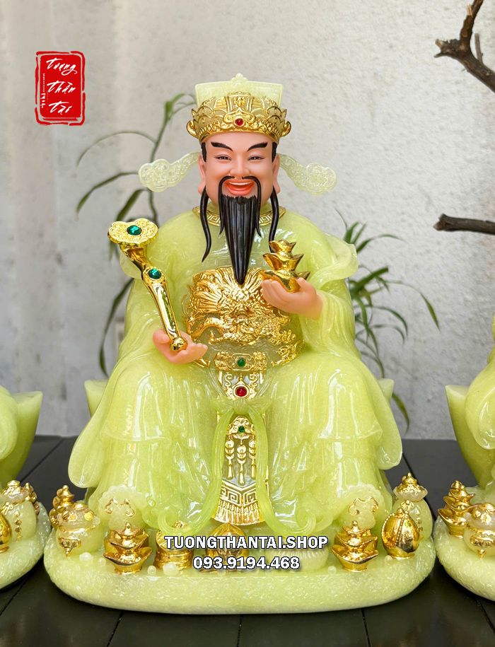 Bộ 3 ông Thần Tài Thổ Địa Thần Tiền thạch ngọc ngồi thỏi vàng
