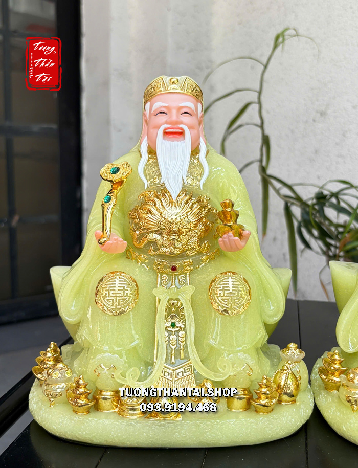 Bộ 3 ông Thần Tài Thổ Địa Thần Tiền thạch ngọc ngồi thỏi vàng