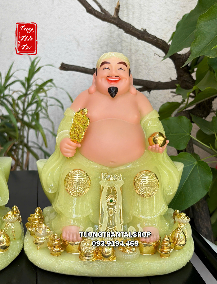 Bộ 3 ông Thần Tài Thổ Địa Thần Tiền thạch ngọc ngồi thỏi vàng