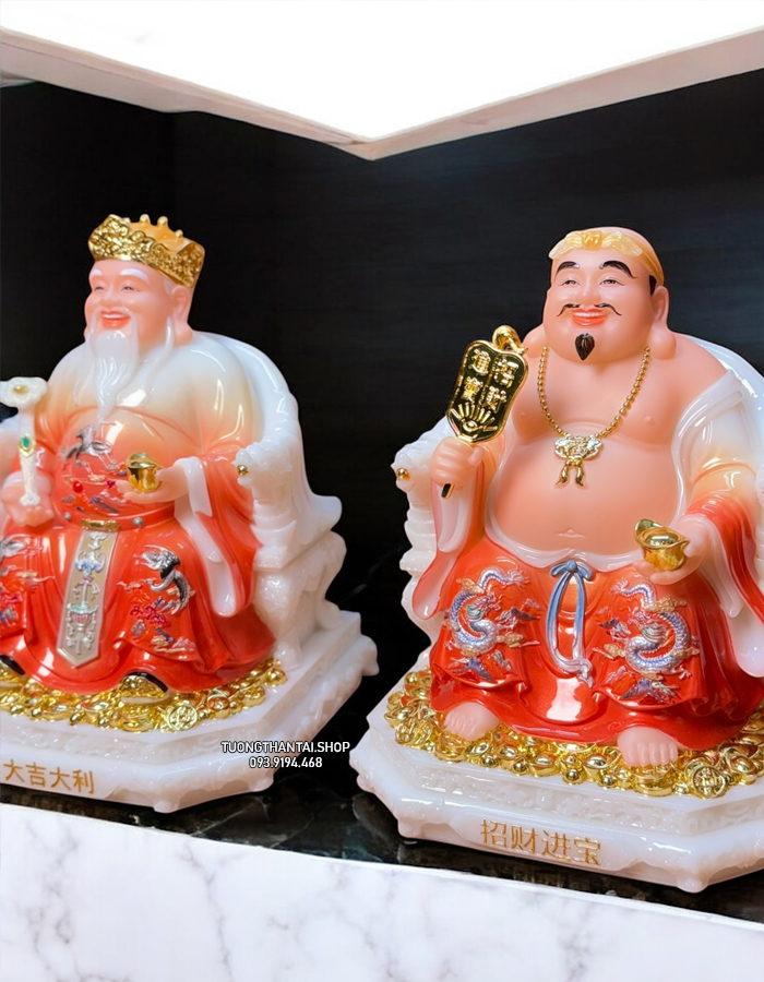 tượng ông địa thần tài bằng bột đá đỏ đẹp