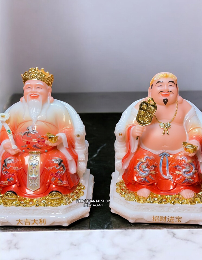 tượng ông địa thần tài bằng bột đá đỏ đẹp