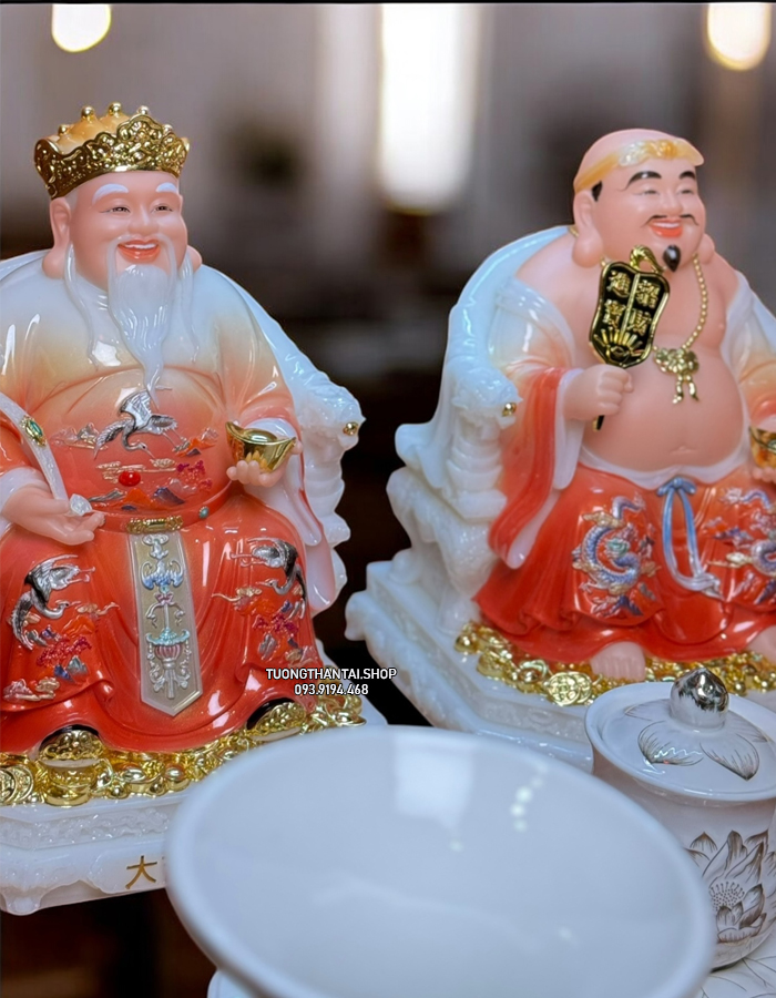 tượng ông địa thần tài bằng bột đá đỏ đẹp