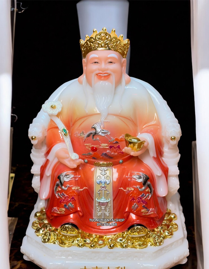 tượng ông địa thần tài bằng bột đá đỏ đẹp