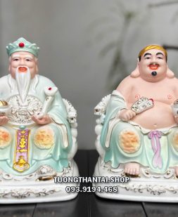 Tượng Thần Tài Thổ Địa sứ men xanh ngọc viền vàng