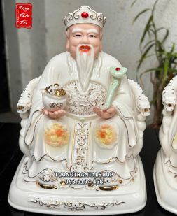Tượng Thần Tài Thổ Địa hũ vàng sứ trắng như ý quạt sứ xanh