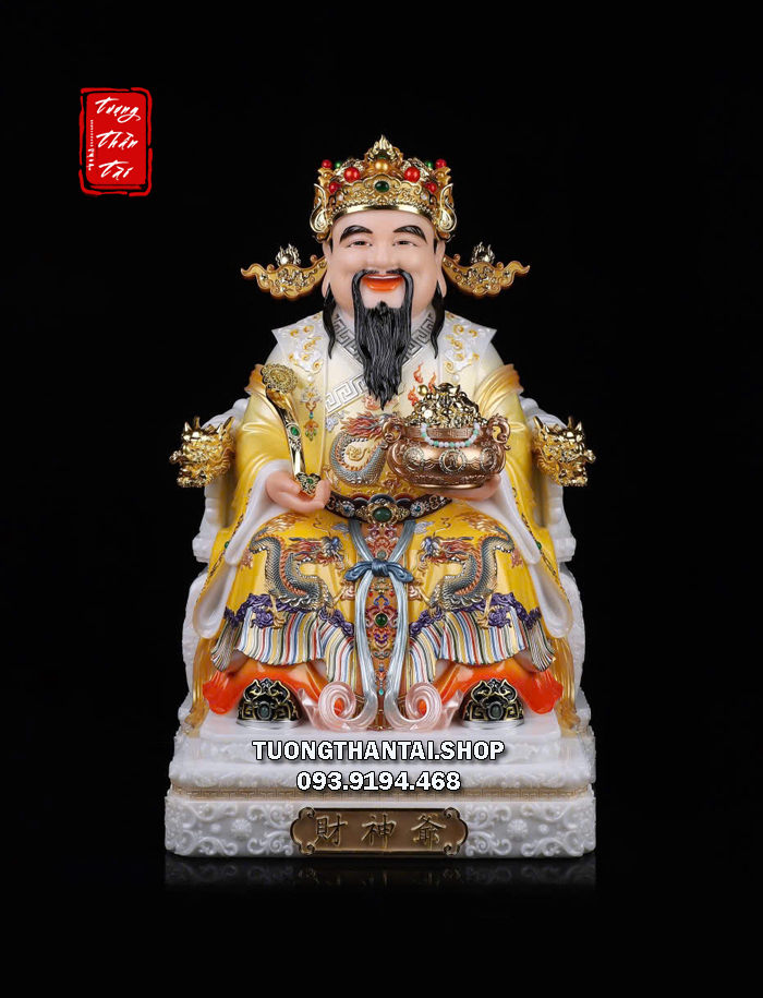 Tượng Thần Tiền như ý hũ vàng áo gấm vàng