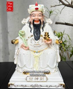 Tượng Thần Tiền như ý thỏi vàng bằng sứ trắng