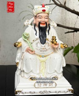 Tượng Thần Tiền như ý thỏi vàng bằng sứ trắng