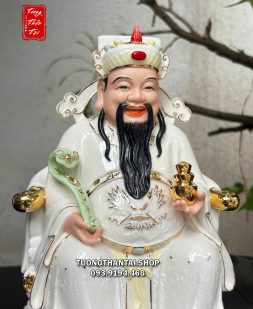 Tượng Thần Tiền như ý thỏi vàng bằng sứ trắng