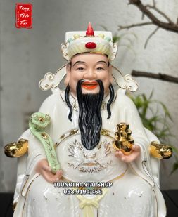 Tượng Thần Tiền như ý thỏi vàng bằng sứ trắng