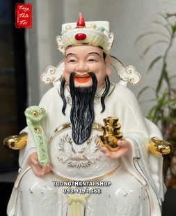 Tượng Thần Tiền như ý thỏi vàng bằng sứ trắng
