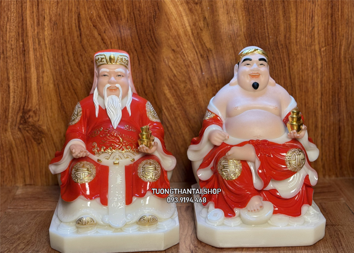 trọn bộ tượng ông địa thần tài đá đỏ đẹp