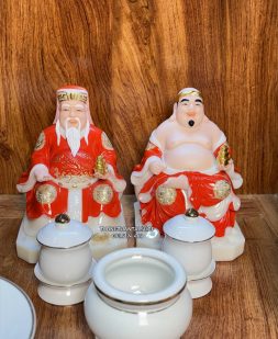 trọn bộ tượng ông địa thần tài đá đỏ đẹp