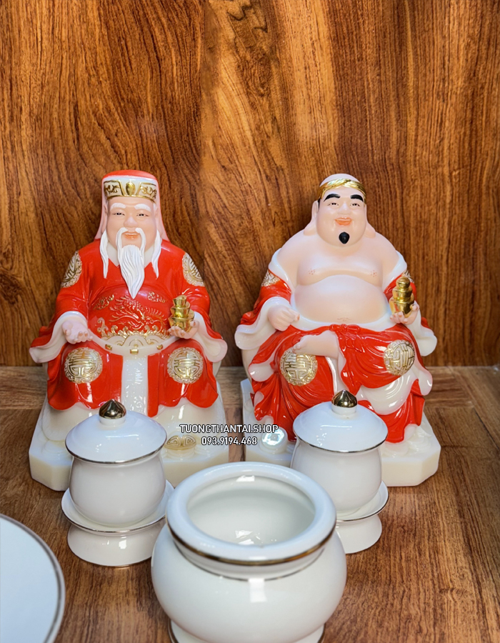 trọn bộ tượng ông địa thần tài đá đỏ đẹp