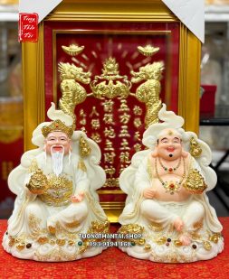 Tượng Thần Tài Thổ Địa ngự mây hồ lô như ý thỏi vàng đá trắng