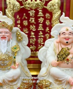 Tượng Thần Tài Thổ Địa ngự mây hồ lô như ý thỏi vàng đá trắng