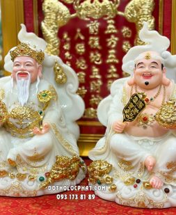 Tượng Thần Tài Thổ Địa ngự mây hồ lô như ý thỏi vàng đá trắng