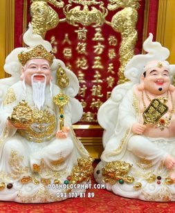 Tượng Thần Tài Thổ Địa ngự mây hồ lô như ý thỏi vàng đá trắng