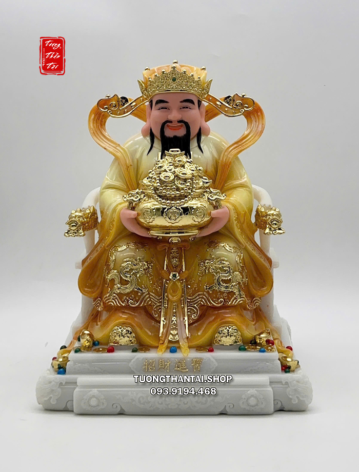 Tượng Thần Tiền hũ vàng bột đá vàng cẩm thạch