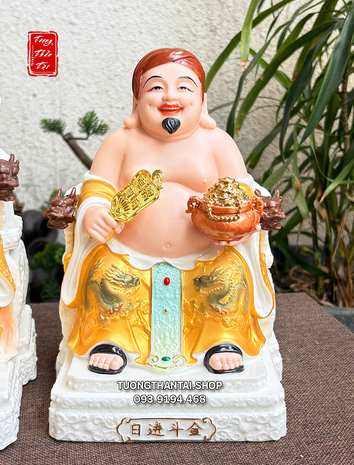 Bộ 3 ông Thần Tài Thần Tiền Thổ Địa hũ vàng ghế rồng gấm vàng