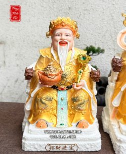 Bộ 3 ông Thần Tài Thần Tiền Thổ Địa hũ vàng ghế rồng gấm vàng