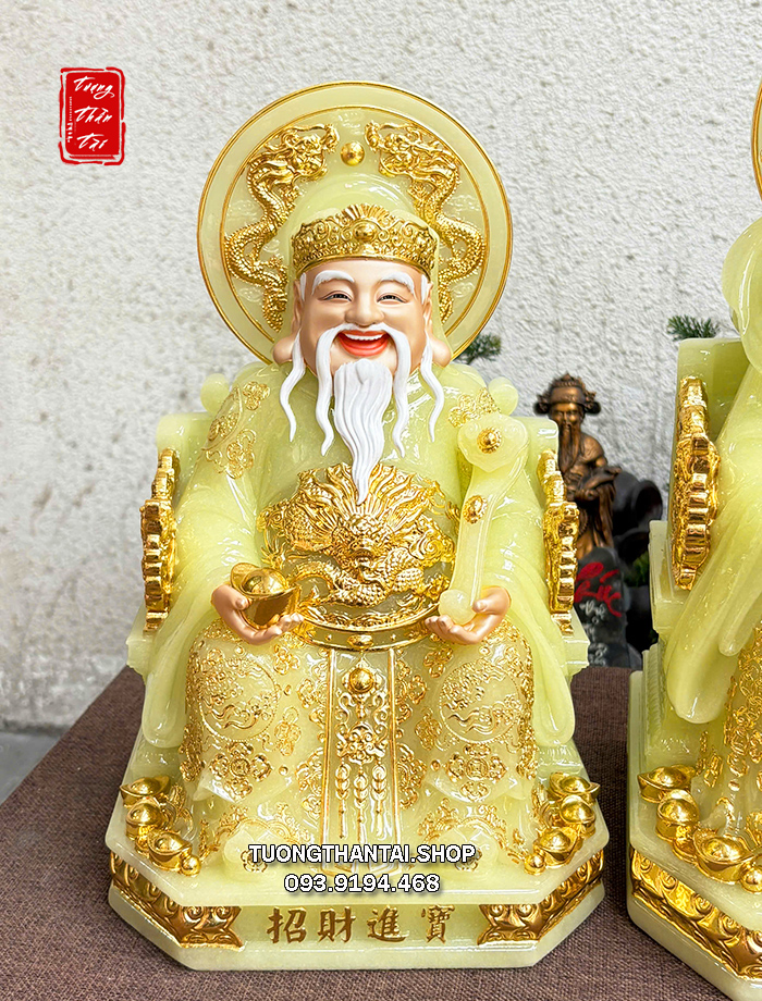 Bộ 3 ông Thần Tài Thần Thiền Thổ Địa thạch ngọc hào quang song long