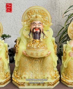 Bộ 3 ông Thần Tài Thần Thiền Thổ Địa thạch ngọc hào quang song long