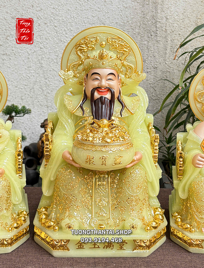 Bộ 3 ông Thần Tài Thần Thiền Thổ Địa thạch ngọc hào quang song long