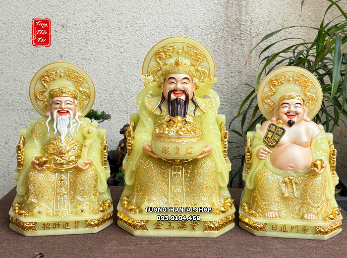 Bộ 3 ông Thần Tài Thần Thiền Thổ Địa thạch ngọc hào quang song long
