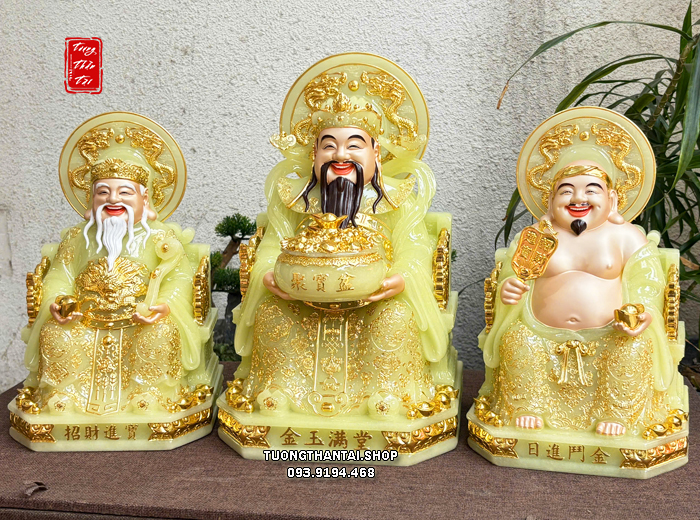 Bộ 3 ông Thần Tài Thần Thiền Thổ Địa thạch ngọc hào quang song long